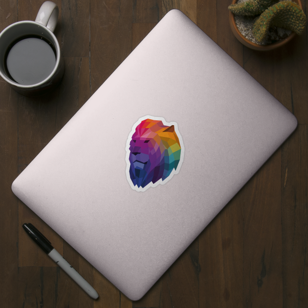 Rainbow Geometric Lion Head by shaldesign